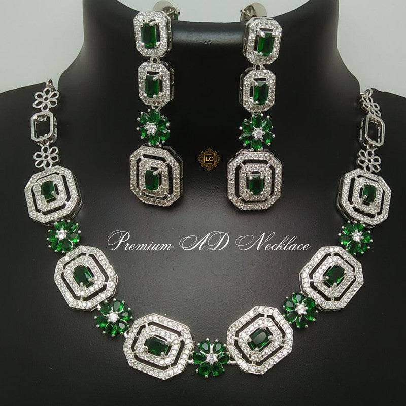 American Diamond Silver Jewellery Set With Earrings.