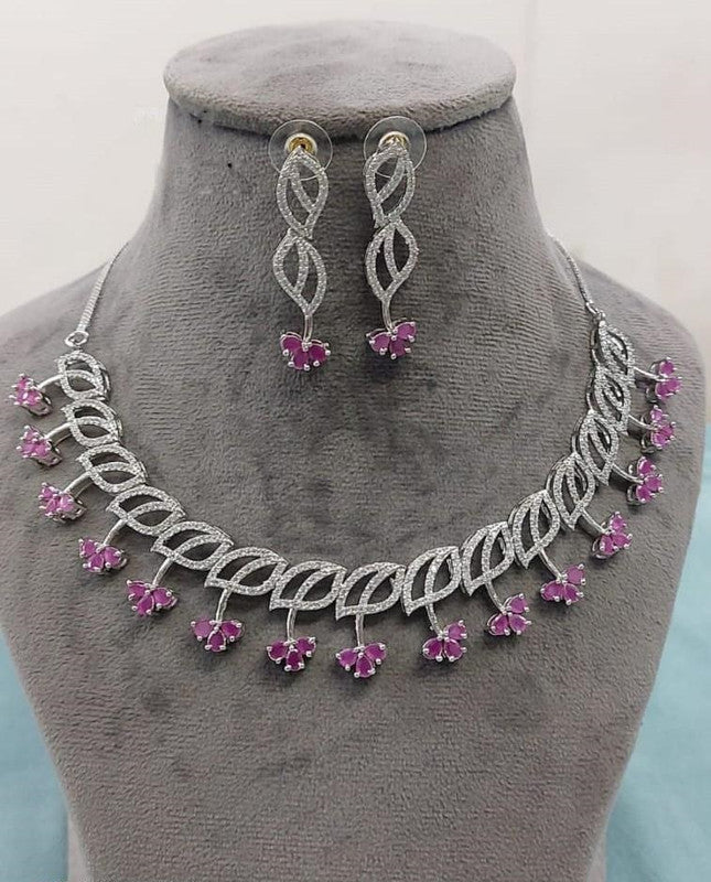 American Diamond Silver Jewellery Set With Earrings.