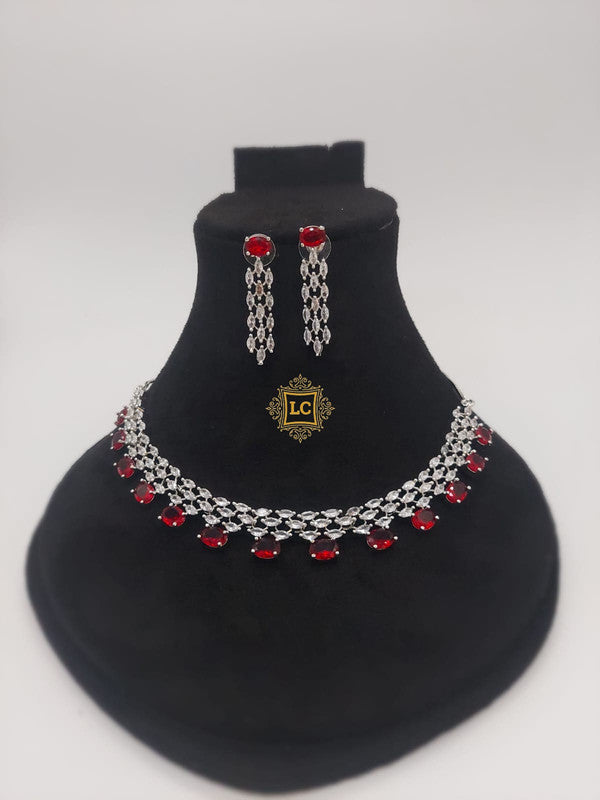 American Diamond Silver Jewellery Set With Earrings.