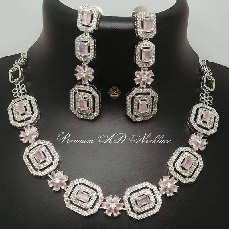 American Diamond Silver Jewellery Set With Earrings.