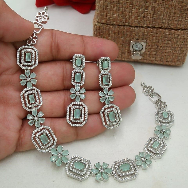 American Diamond Silver Jewellery Set With Earrings.