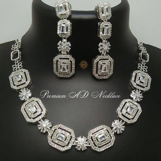 American Diamond Silver Jewellery Set With Earrings.