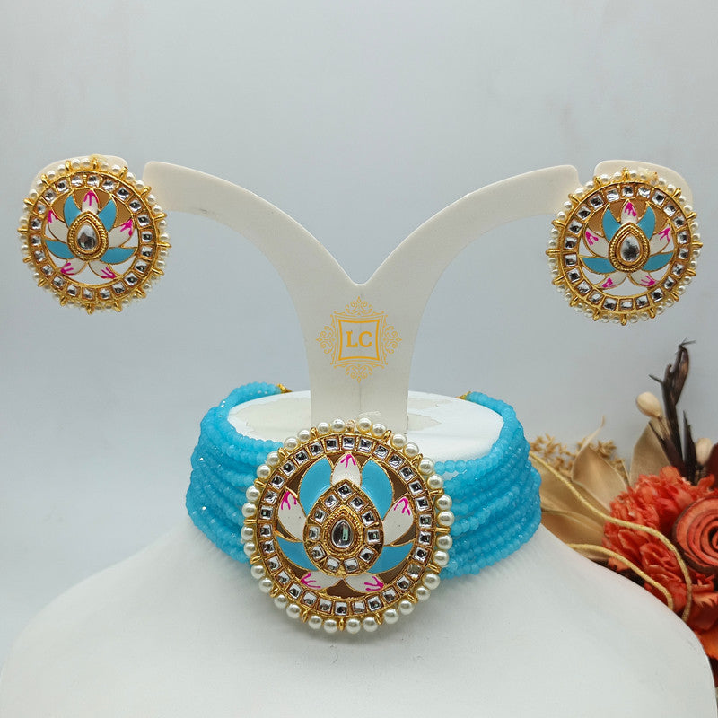 Meenakari & Beads Choker Necklace Set with Earrings