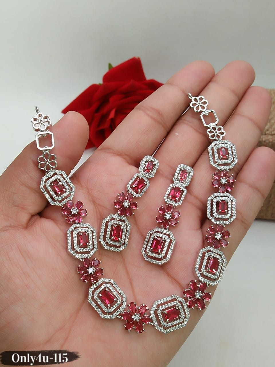 Gold Plated Handcrafted Austrian Diamond Floral Design Necklace Set With Earring Jewellery For Women and Girls-Brown+Silver