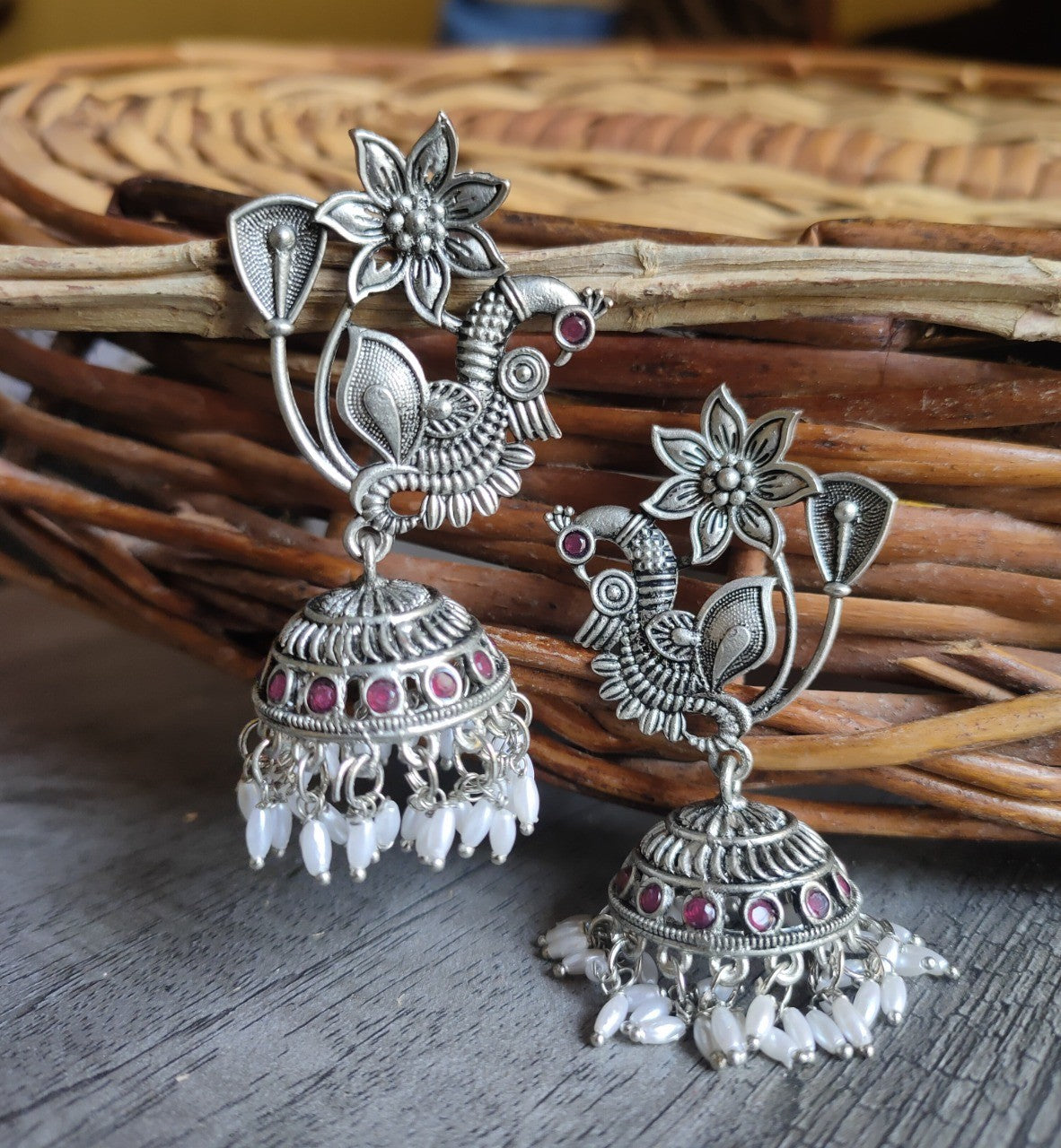 Oxidised Peacock Earrings