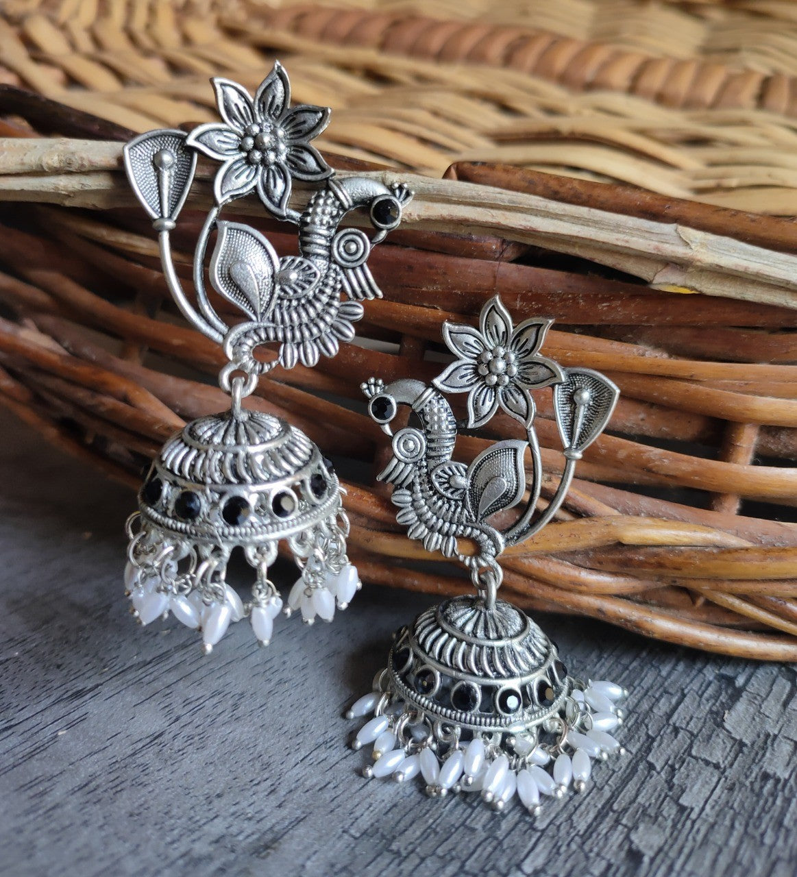 Oxidised Peacock Earrings