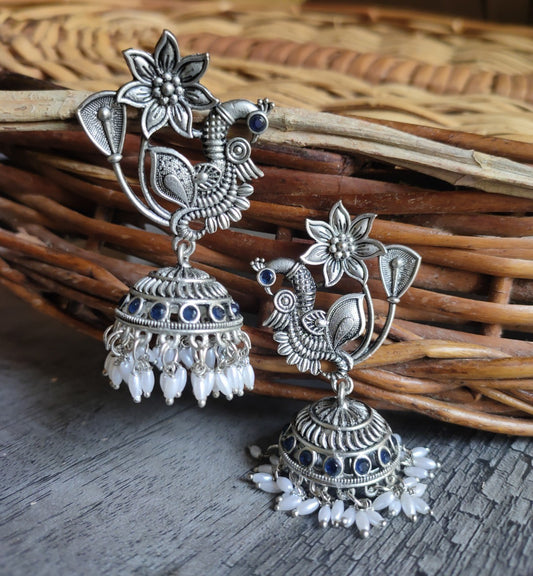 Oxidised Peacock Earrings
