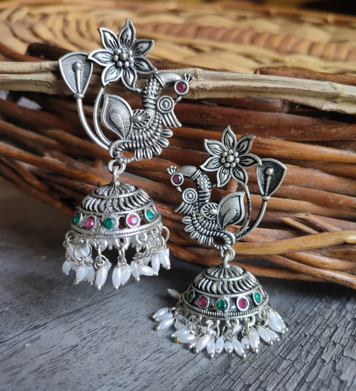 Oxidised Peacock Earrings