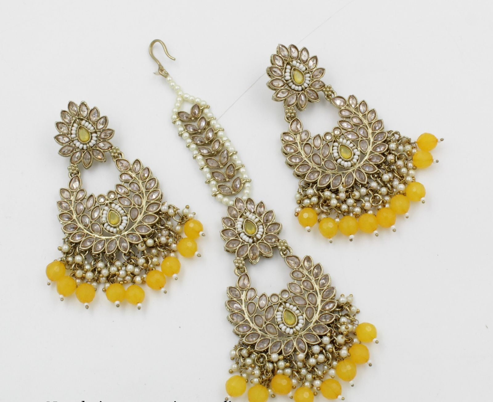 Chandbali Tika Set - Yellow