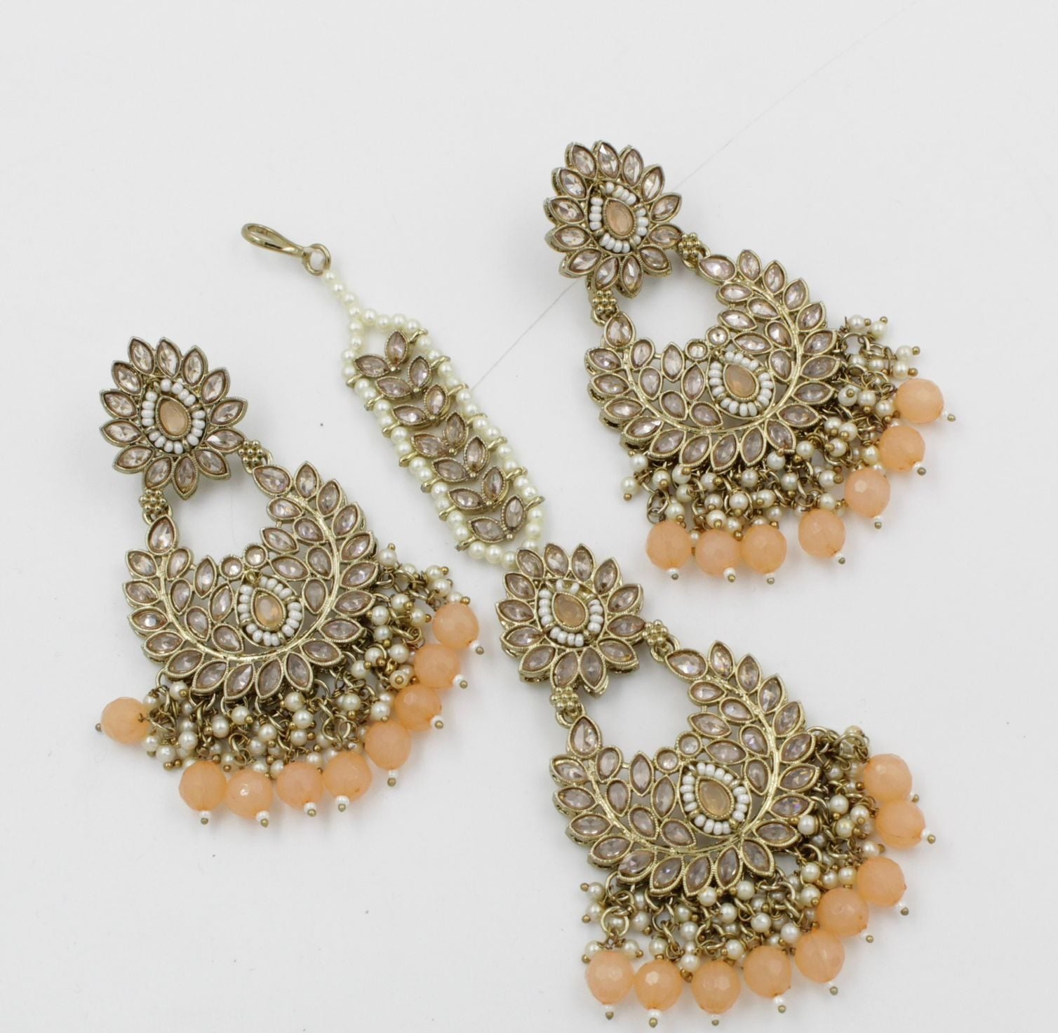 Chandbali Tika Set- Coral