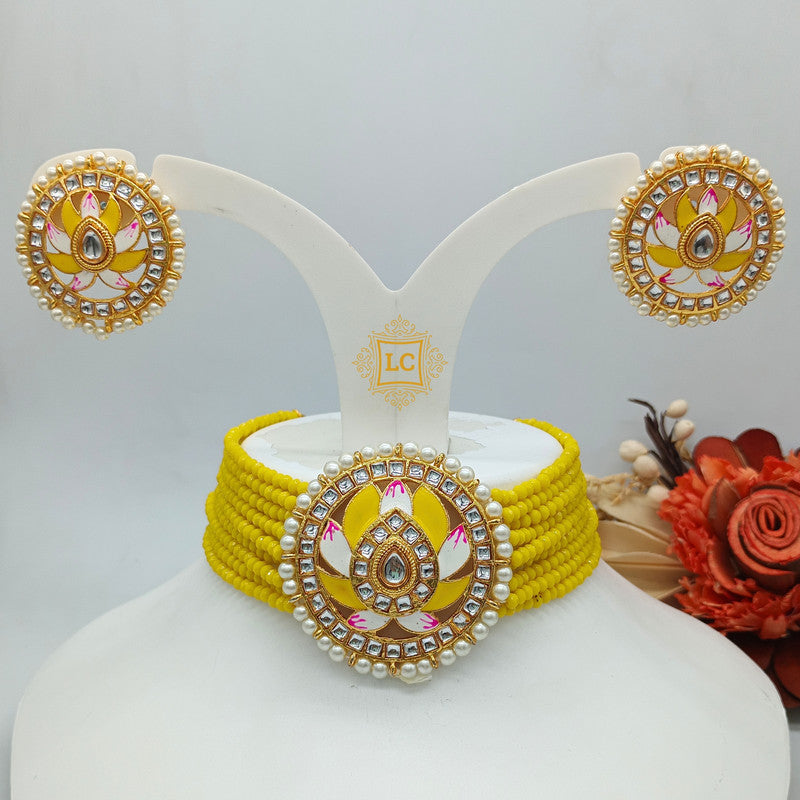 Buy Meenakari & Beads Choker Necklace Set with Earrings