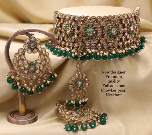 Full AD Diamond Stone Choker Pearl Necklace