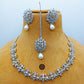 American Diamond Silver Jewellery Set With Earrings and Maangtikka.