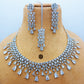 American Diamond Silver Jewellery Set With Earrings and Maangtikka.