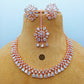 American Diamond Rose Gold Jewellery Set With Earrings and Maangtikka.