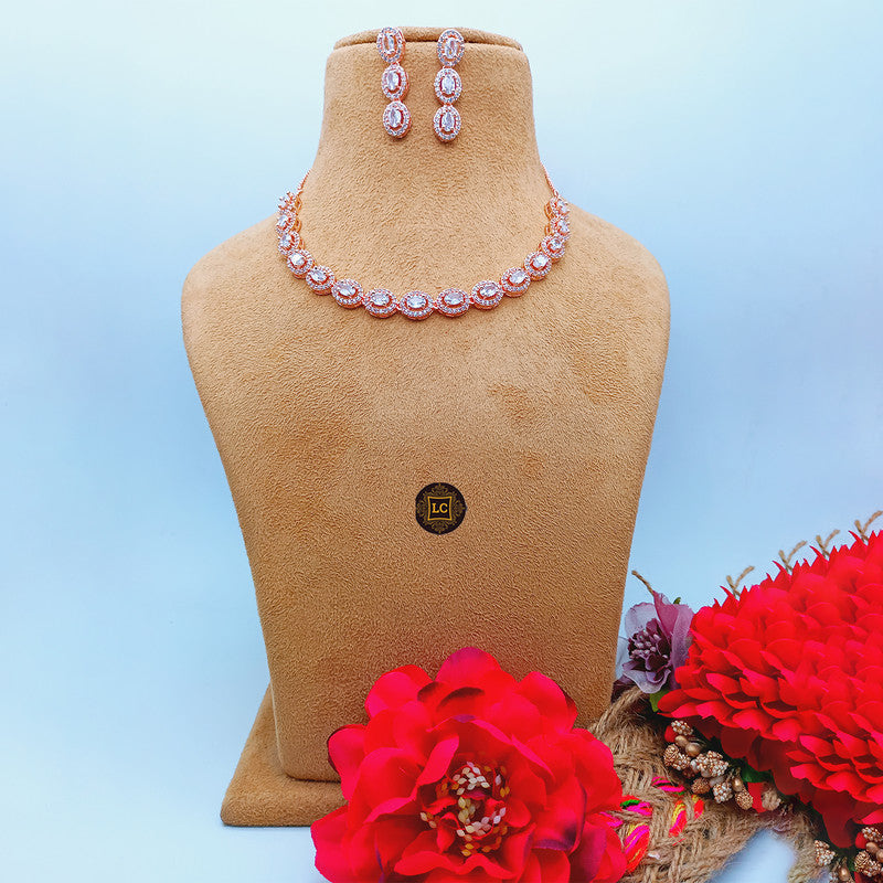 American Diamond Rose Gold Jewellery Set With Earrings.