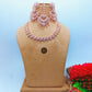 American Diamond Rose Gold Jewellery Set With Earrings and Maangtikka.