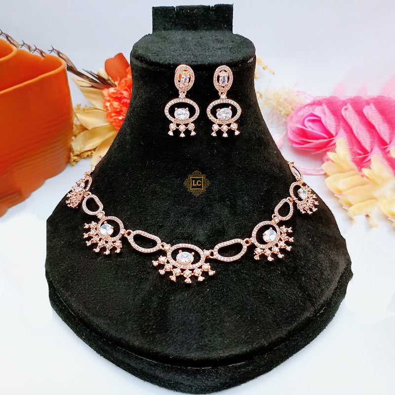 American Diamond Rose Gold Jewellery Set With Earrings.