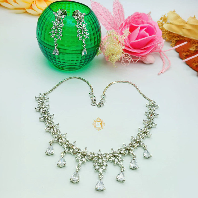 Silver Plated Cubic Zirconia & American Diamond Jewellery Set With Earrings.