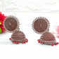 Oxidized Silver Jhumka Earrings with Red Beads