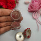 Oxidized Silver Jhumka Earrings with Red Beads