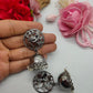 Oxidized Silver-Tone Bird & Floral Jhumka Earrings