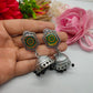 Oxidized Silver Floral Hexagon Earrings with Jhumka