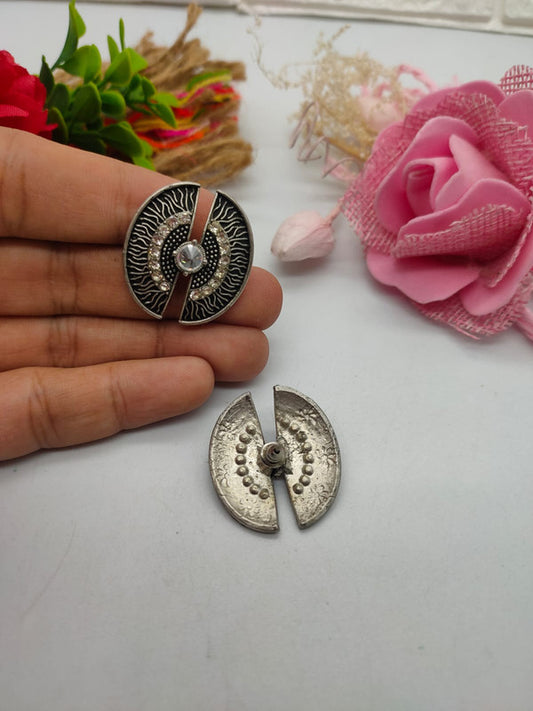 Oxidized Silver Earrings with Diamond Stones