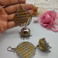 Oxidized Silver Earrings with Golden Design