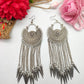 Oxidized Silver Earrings with Tribal Tassel and Spike Drop