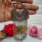 Oxidized Silver Earrings with Tribal Tassel and Spike Drop