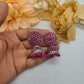 Oxidized Jhumka Earrings: Pink Floral Design with Beads