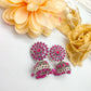 Oxidized Jhumka Earrings: Pink Floral Design with Beads