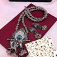 Krishna Flute Pendant Necklace and Earrings Set - Silver Oxidized Plating