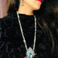 Krishna Flute Pendant Necklace and Earrings Set - Silver Oxidized Plating