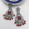 LC Jewelz Oxidized Silver Earrings with Red Stone and Pearl Drops
