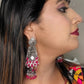 Elegant Oxidized Silver and Red Stone Dangling Earrings
