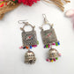 Oxidized Silver Jhumka Earrings with Colorful Beads