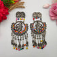 Oxidized Silver Peacock Earrings with Beaded Tassel