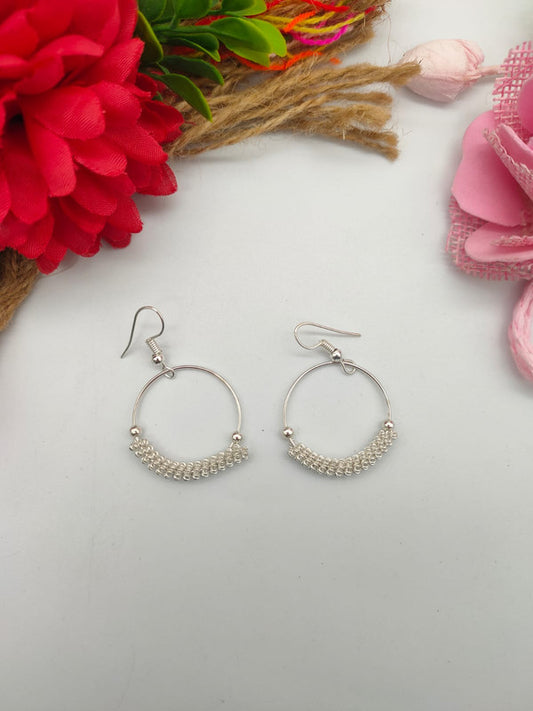 Silver Plated Hoop Earrings with Beaded Accents