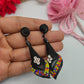 Black Drop Earrings with Colorful Beads and Rhinestones