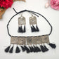 Exquisite Afghani Style Silver Oxidized Necklace and Earrings Set