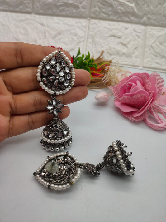 Oxidized Silver Pearl Drop Earrings