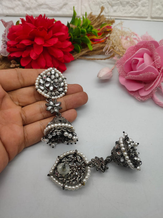 Oxidized Silver Pearl Drop Earrings