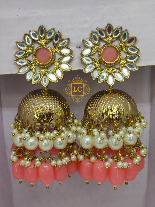 Sparkling Kundan Gold Plating Jhumka Earrings.