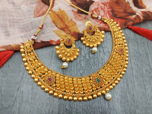 Temple collection Lakshmi Motifs Necklace Set