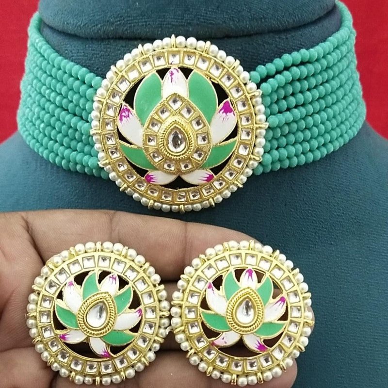 Meenakari & Beads Choker Necklace Set with Earrings