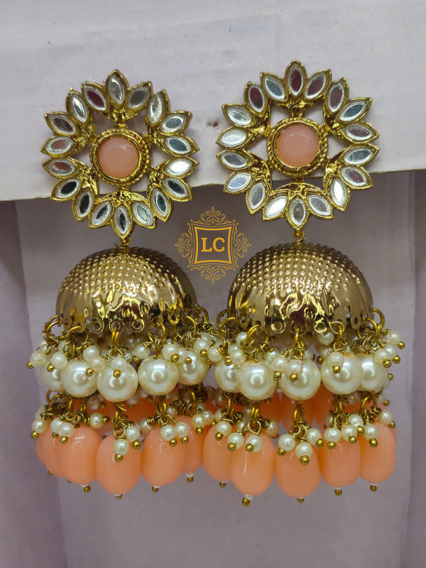 Sparkling Kundan Gold Plating Jhumka Earrings.