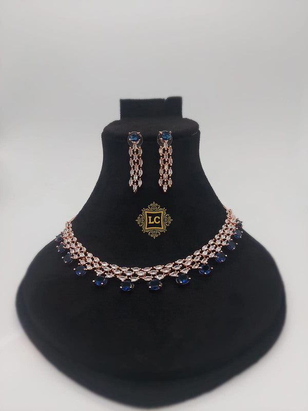 American Diamond Rose Gold Jewellery Set With Earrings.