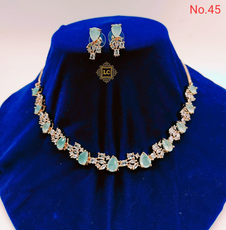 American Diamond Rose Gold Jewellery Set With Earrings.